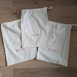 3- Marni Designer Cotton Dust Bag Aprox 9.5" x 13.5" Logo Drawstring Authentic